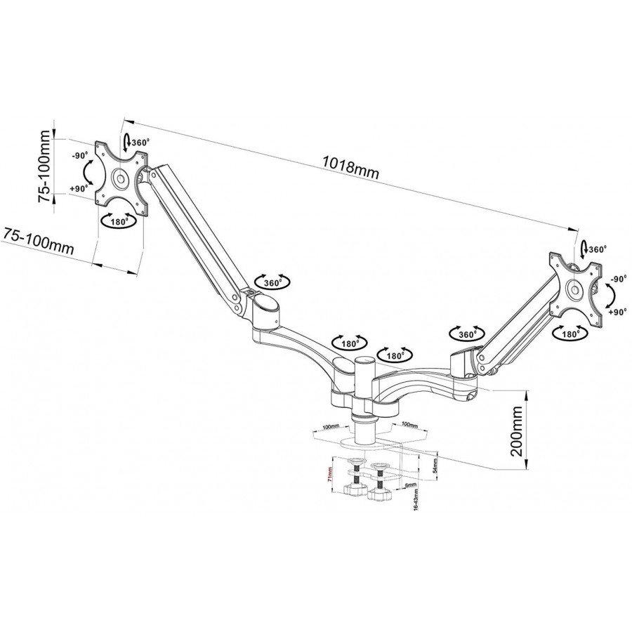 Dual Monitor Arm For Screens 15" - 27"